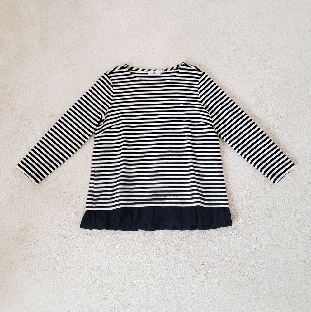 Vineyard Vines Striped 3/4 Sleeve Ruffle Top szS